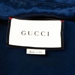 Pre Owned Gucci Blue Satin NY Yankees Bowling Shirt and Shorts Set M