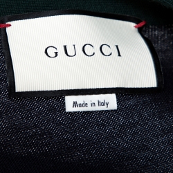 مملوكة مسبقًا Gucci Ink Blue Wool Web Stripe Detail V Neck Sweater S