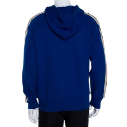 Pre Owned Gucci Royal Blue Cotton Logo Tape Detail Hooded Sweatshirt S