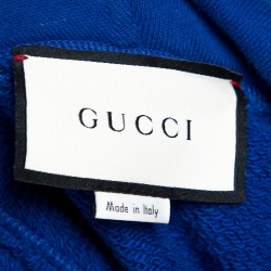 Pre Owned Gucci Royal Blue Cotton Logo Tape Detail Hooded Sweatshirt S