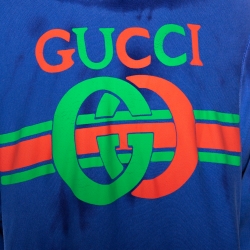 Pre Owned Gucci Purple Logo Print Cotton Washed Effect Hooded Sweatshirt M