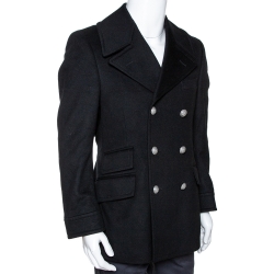 Gucci Black Felt Wool Double Breasted Coat S