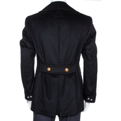 Gucci Black Felt Wool Double Breasted Coat S