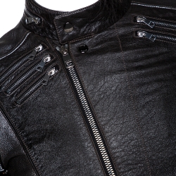 Pre Owned Gucci Brown Metallic Print Leather Detachable Sleeve Biker Jacket S