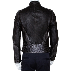 Pre Owned Gucci Brown Metallic Print Leather Detachable Sleeve Biker Jacket S