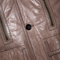 Gucci Brown Leather Rib Knit Trim Madonna Bomber Jacket M