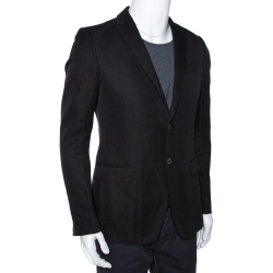 Gucci Black Cotton Lino Blend Two Buttoned Jacket M
