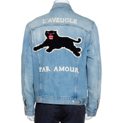 Pre Owned Gucci Light Blue Embroidered Denim Jacket L