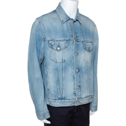 Pre Owned Gucci Light Blue Embroidered Denim Jacket L