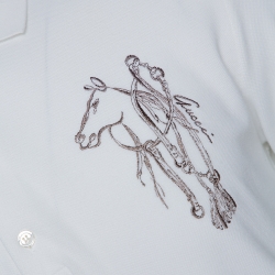 Pre Owned تي شيرت بولو غوتشي قصة مكسمة قطن مطرز حصان أبيض M