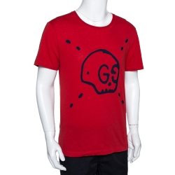 Pre Owned تي شيرت غوتشي رقبة مستديرة قطن طباعة غوست أحمر S