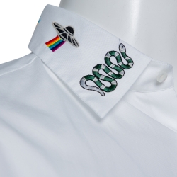 مملوكة مسبقًا Gucci White Cotton Symbols Embroidered Collar Long Sleeve Shirt XL