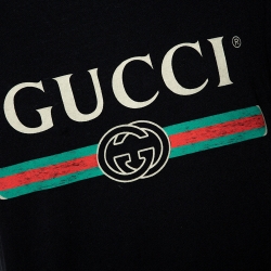 Gucci Black Vintage Logo Print Washed Cotton Oversized T-Shirt S