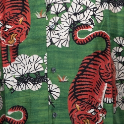 Gucci Green Bengal Tiger Print Silk Bowling Shirt XS