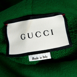 Gucci Green Cotton Jersey Guccy Embroidered Teddy Bear Hoodie M