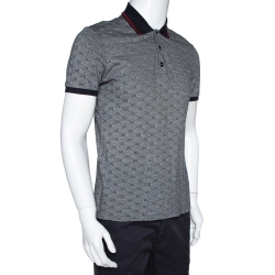 Pre Owned Gucci Grey Cotton Guccissima Print Polo T-shirt M