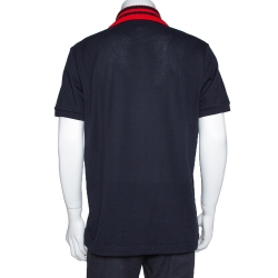 Gucci Navy Blue Multi Symbol Embroidered Cotton Polo T-Shirt XXL