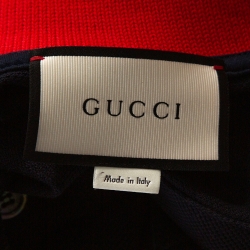 Gucci Navy Blue Multi Symbol Embroidered Cotton Polo T-Shirt XXL