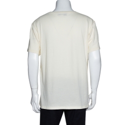 Gucci Pale Yellow Cotton Winged Jockey Guccy Logo Print T Shirt L