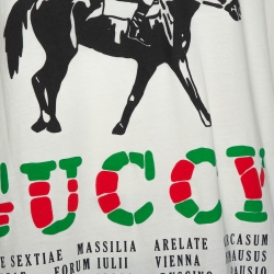Gucci Pale Yellow Cotton Winged Jockey Guccy Logo Print T Shirt L