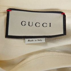 Gucci Pale Yellow Cotton Winged Jockey Guccy Logo Print T Shirt L