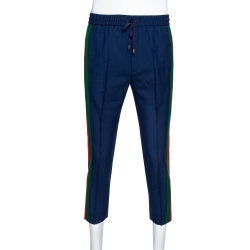 Gucci Blue Wool Mohair Web Striped Cropped Pants S