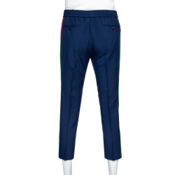 Gucci Blue Wool Mohair Web Striped Cropped Pants S