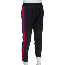 Pre Owned Gucci Black Wool Web Striped Cropped Trousers S