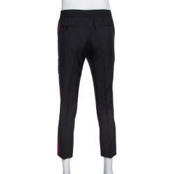 Pre Owned Gucci Black Wool Web Striped Cropped Trousers S