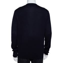 Gucci Navy Blue Wool GG Detail Button Front Cardigan XL