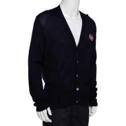 Gucci Navy Blue Wool GG Detail Button Front Cardigan XL