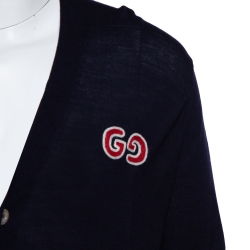 Gucci Navy Blue Wool GG Detail Button Front Cardigan XL
