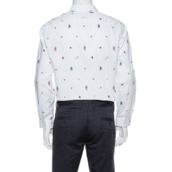 Gucci White Cotton Oxford Symbols Fil Coupé Slim Fit Shirt XL