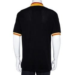 Gucci Black Cotton Piqué Striped Detail Polo T-Shirt 3XL