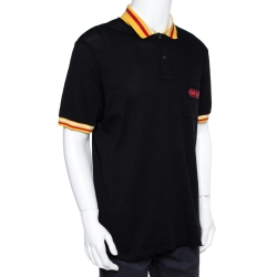 Gucci Black Cotton Piqué Striped Detail Polo T-Shirt 3XL
