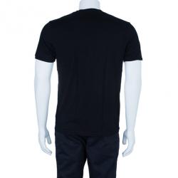 Pre Owned تي شيرت رجالي غوتشي رقبة V مزين بخطوط أسود XL