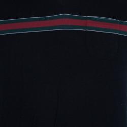 Pre Owned تي شيرت رجالي غوتشي رقبة V مزين بخطوط أسود XL