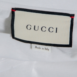 Gucci White Washed Cotton Logo Printed Oversized Crewneck T-Shirt XS