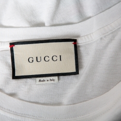 Gucci White Logo Printed Cotton Oversized Washed Crewneck T-Shirt XS