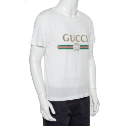 Gucci White Logo Printed Cotton Oversized Washed Crewneck T-Shirt XS