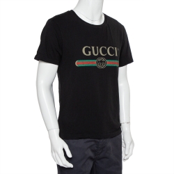 Gucci Black Cotton Logo Printed Crewneck T-Shirt S