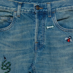 Pre Owned Gucci Blue Denim Symbol Embroidered Tapered Jeans S