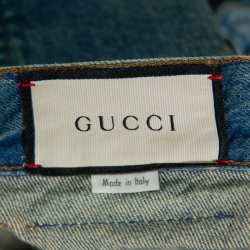 Pre Owned Gucci Blue Denim Symbol Embroidered Tapered Jeans S