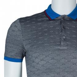 Gucci Grey Contrast Collar GG Polo T-Shirt M