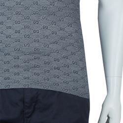 Gucci Grey Contrast Collar GG Polo T-Shirt M