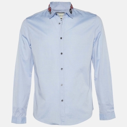 Pre Owned Gucci Blue Oxford Snake Applique Button Front Duke Shirt L