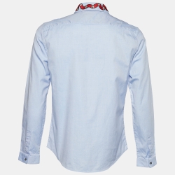 Pre Owned Gucci Blue Oxford Snake Applique Button Front Duke Shirt L