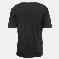 Pre Owned Gucci Black Logo Printed Washed Cotton Distressed T Shirt XL