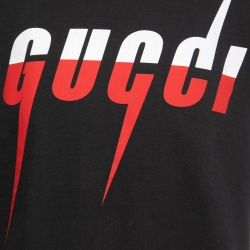 Pre Owned Gucci Black Cotton Blade Logo Printed Short Sleeve T-Shirt L