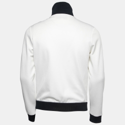 Gucci White Knit Contrast Trimmed Bee Embroidered Zip Front Cardigan XS